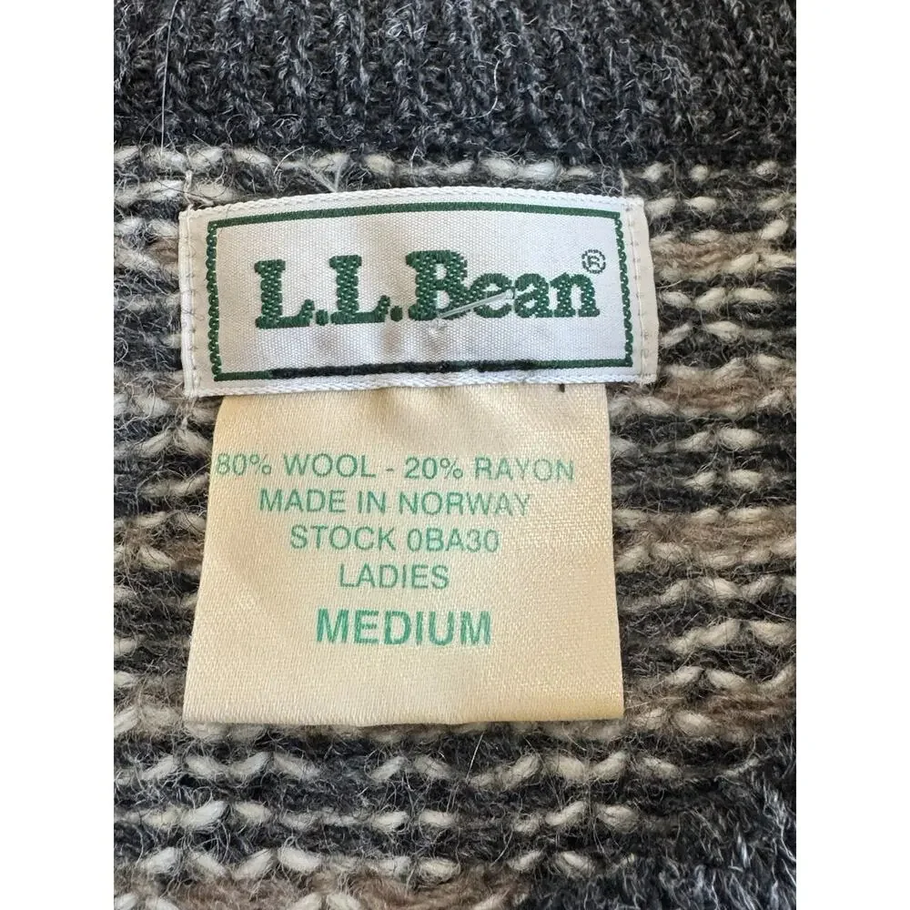 Vintage LL Bean Norway Wool Ladies Nordic Cardigan Sweater Gray Size Medium - Picture 5 of 11